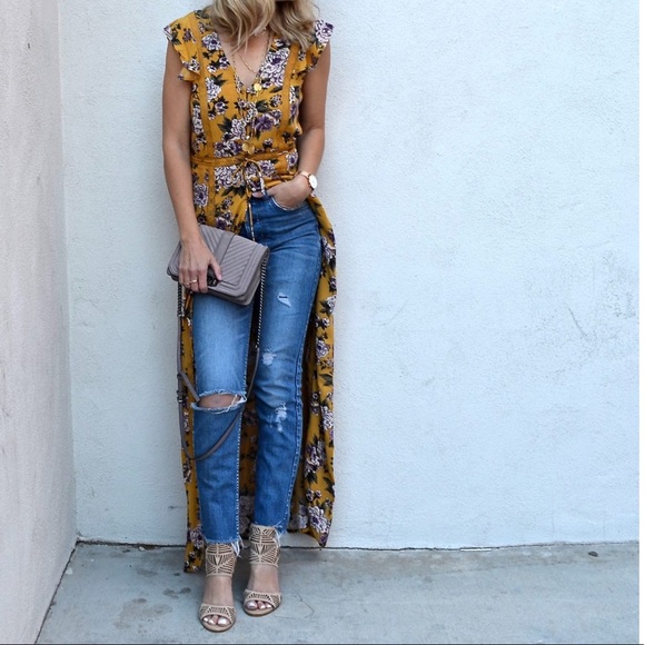 American Eagle Floral printed Yellow Maxi Dress with Slip - Picture 3 of 17